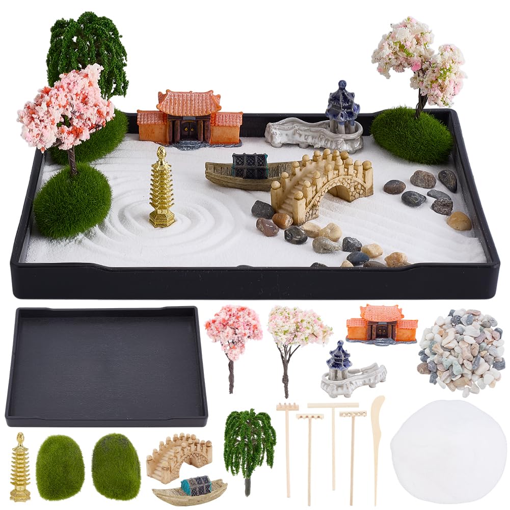 WEBEEDY Zen Garden Kit for Desk,Mini Japanese Desktop Sandbox
